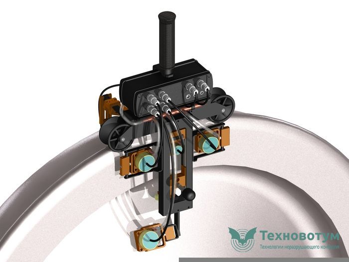 Installing the USK-5M scanner on the wagon wheel flange for inspection